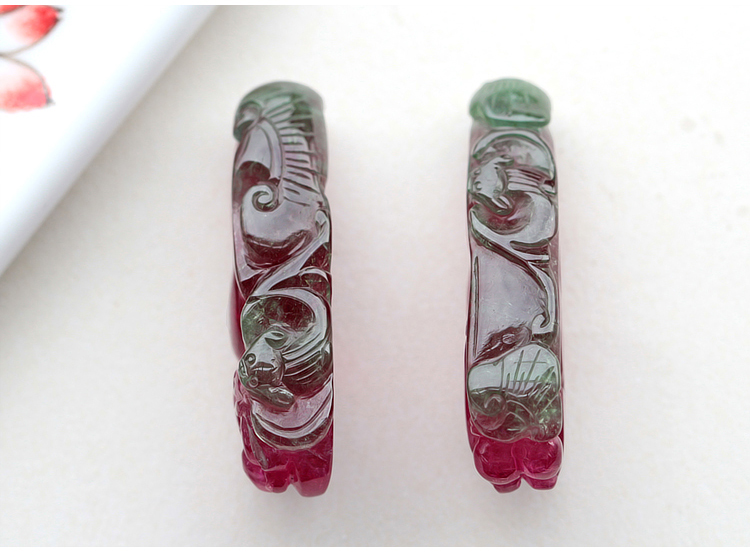 西瓜碧璽吊墜，雕刻如意貔貅項墜一對