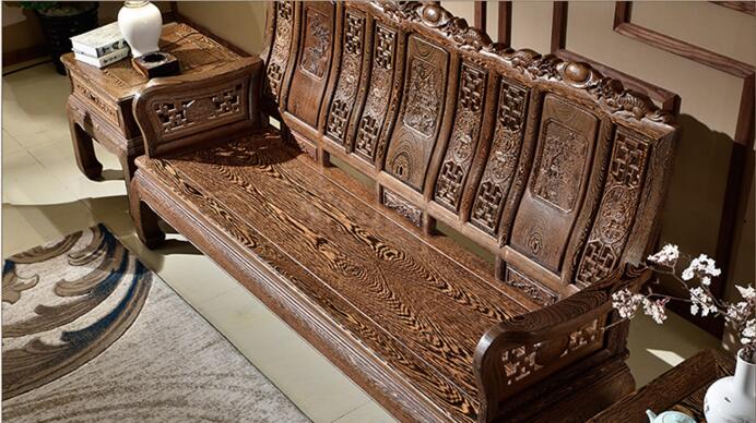 紅木實(shí)木家具，雞翅木山水萬字沙發(fā)