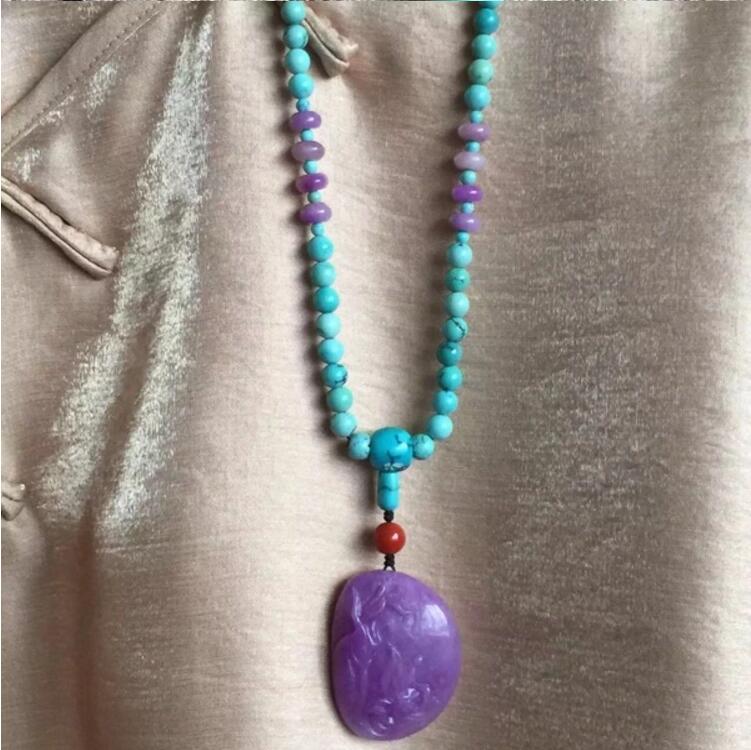 老礦冰種綠松石項(xiàng)鏈，綠松石項(xiàng)鏈搭配