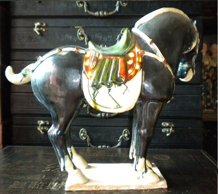 唐三彩藍(lán)中國馬陶瓷