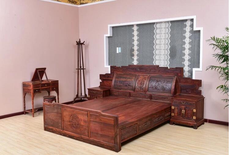 正宗老撾大紅酸枝雙人床中式仿古家具