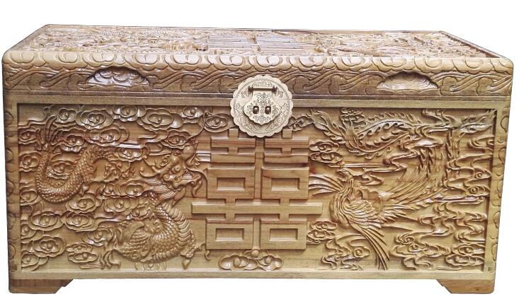 福連文苑龍鳳雙喜香樟木箱子