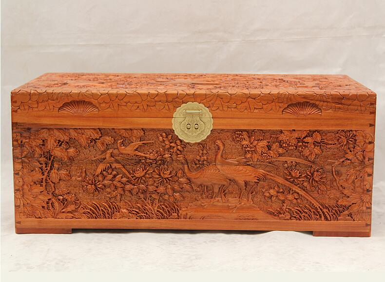 中式復古香樟木箱子婚嫁木箱