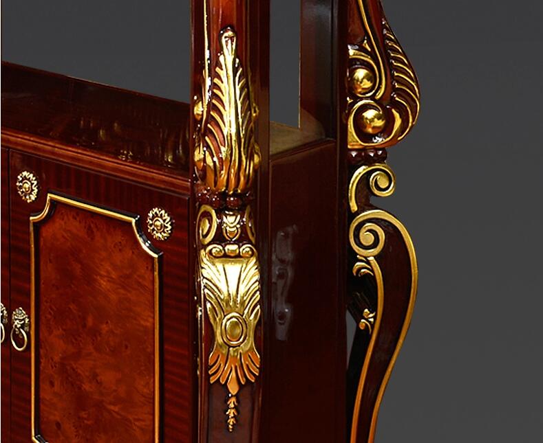 歐式實(shí)木雕花箔金博古架