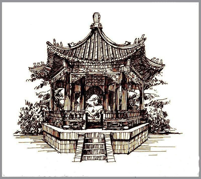 福連文苑手繪叢臺亭臺樓閣