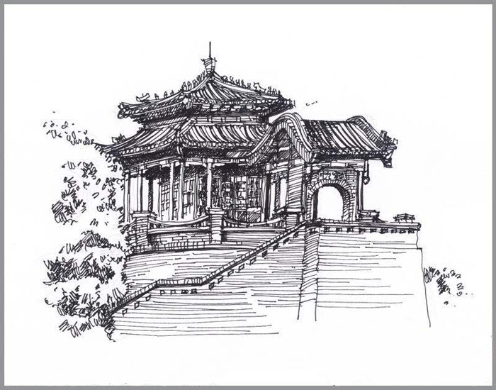 福連文苑手繪叢臺亭臺樓閣