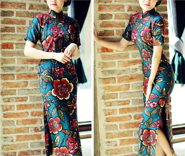 福連文苑圖蘭朵四分連袖全盤扣旗袍