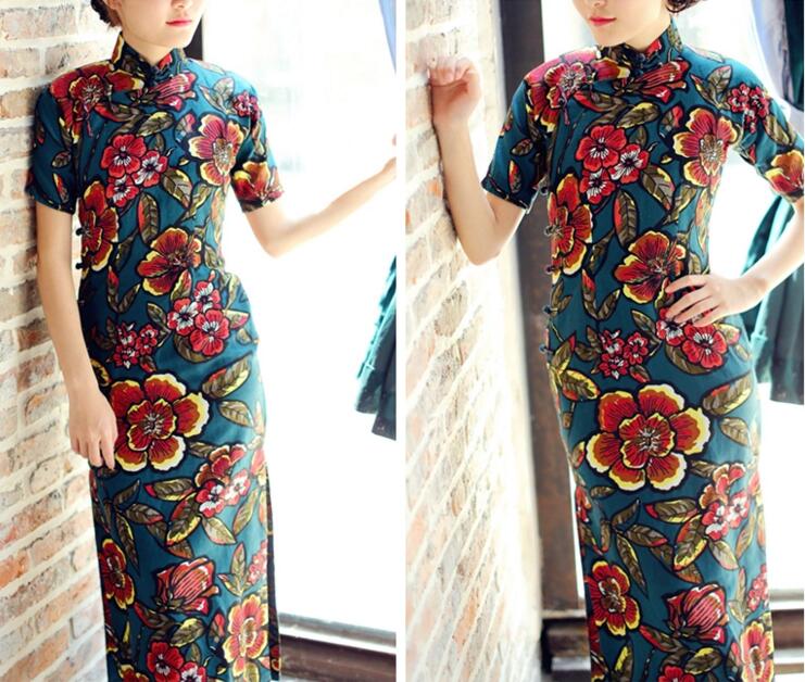 福連文苑圖蘭朵四分連袖全盤扣旗袍