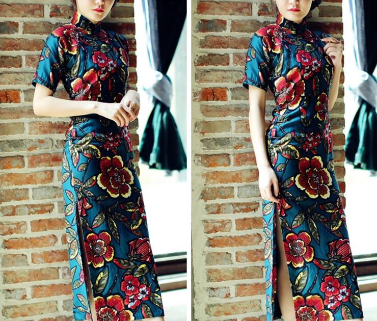 福連文苑圖蘭朵四分連袖全盤扣旗袍