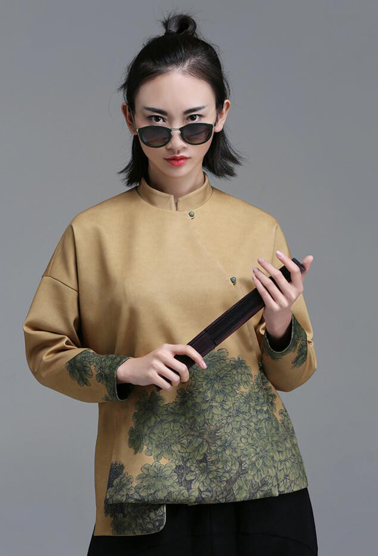 福連文苑立領(lǐng)斜襟落肩袖不對稱中式改良唐裝