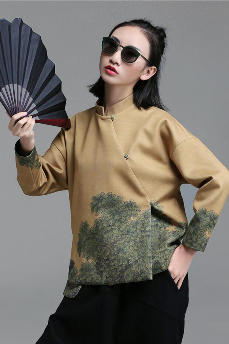 福連文苑立領(lǐng)斜襟落肩袖不對稱中式改良唐裝