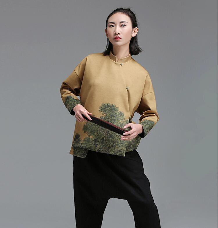 福連文苑立領(lǐng)斜襟落肩袖不對稱中式改良唐裝