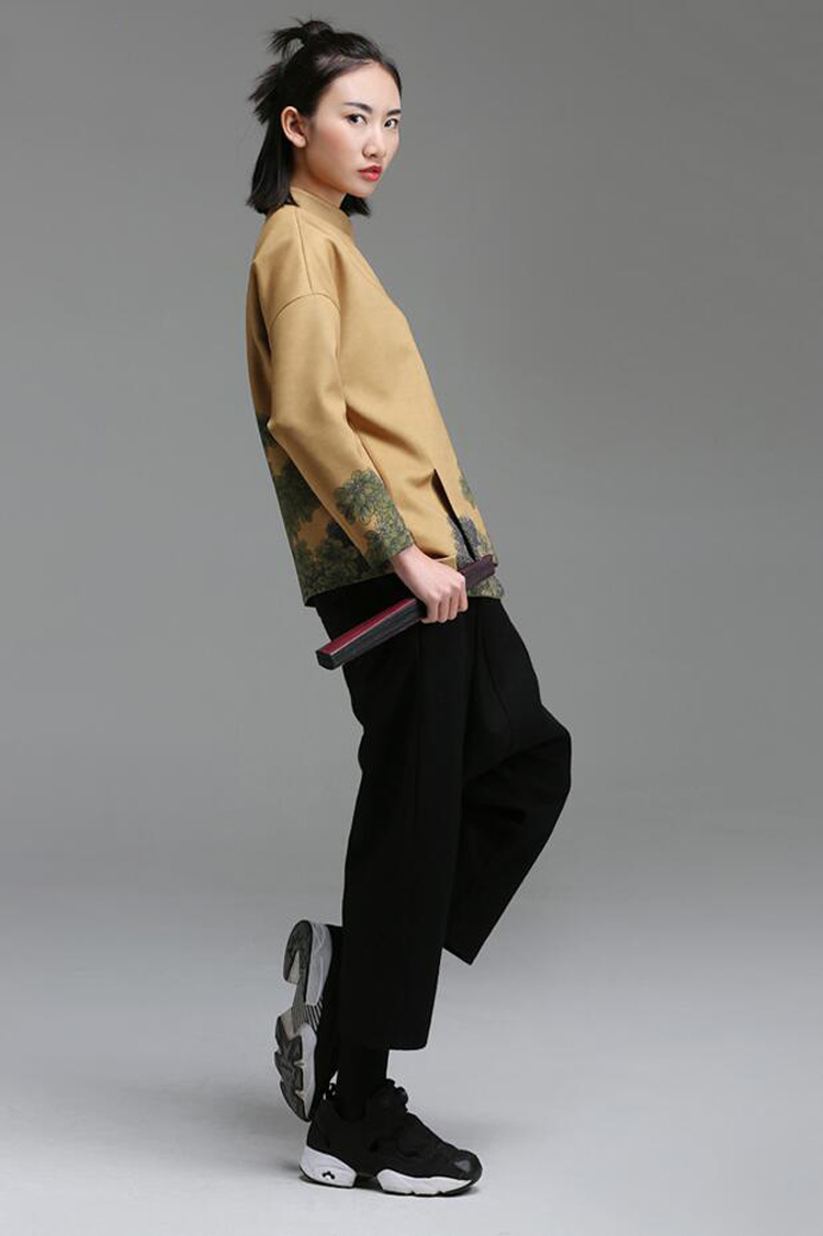 福連文苑立領(lǐng)斜襟落肩袖不對稱中式改良唐裝