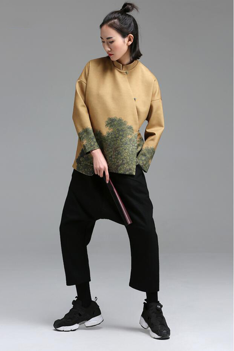 福連文苑立領(lǐng)斜襟落肩袖不對稱中式改良唐裝