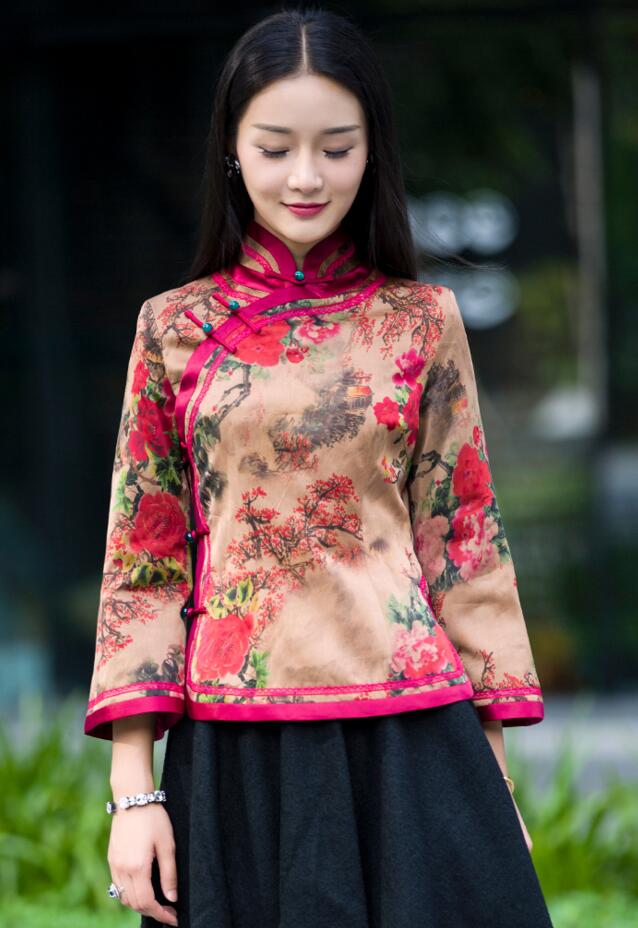 復古中式真絲唐裝女