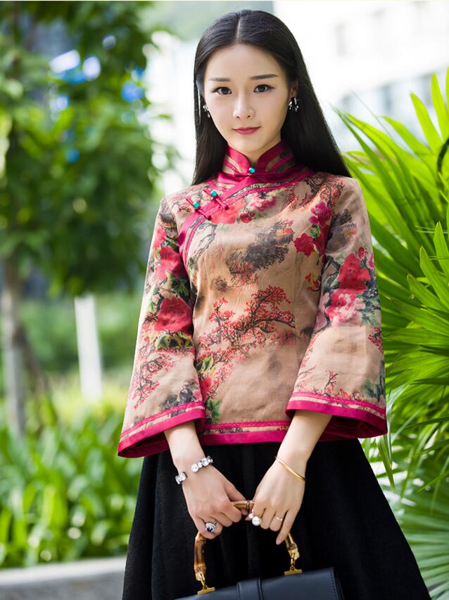 復古中式真絲唐裝女