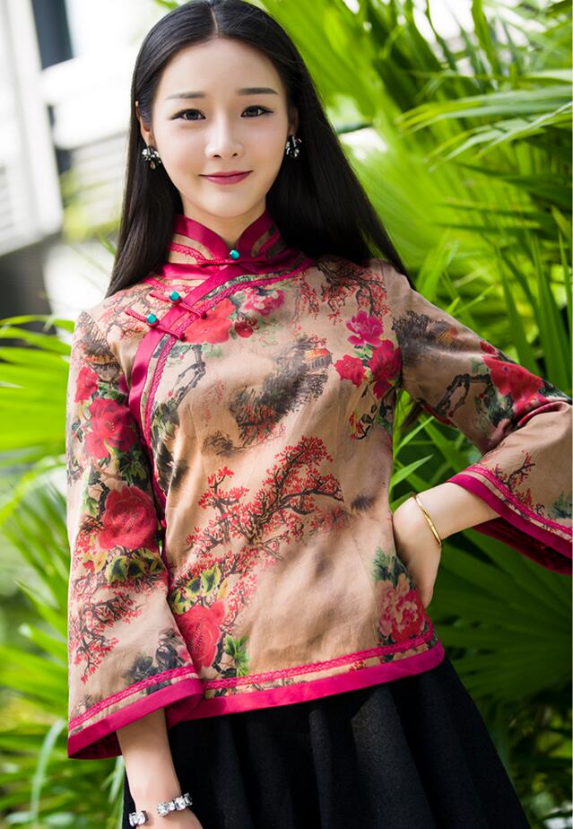 復古中式真絲唐裝女