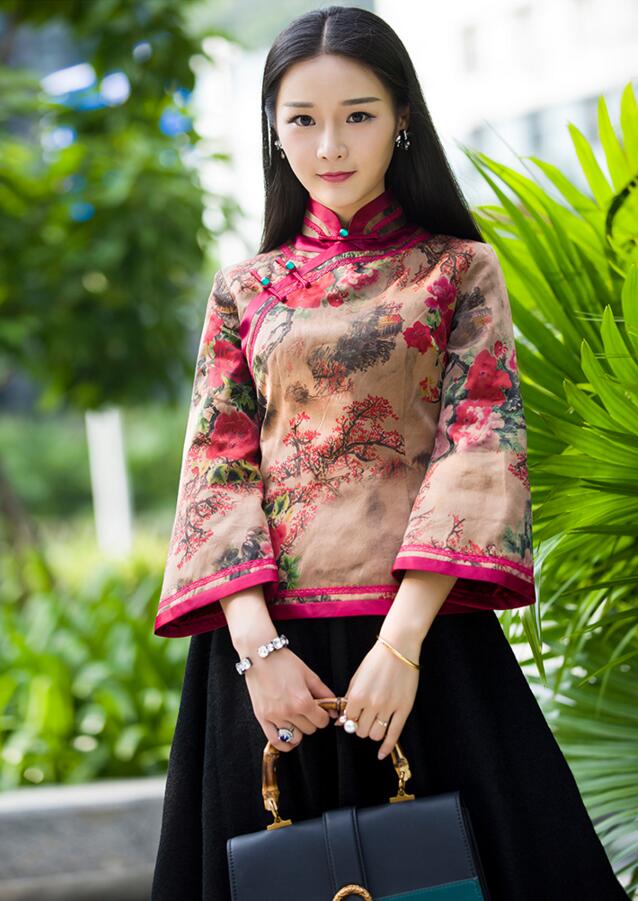 復古中式真絲唐裝女