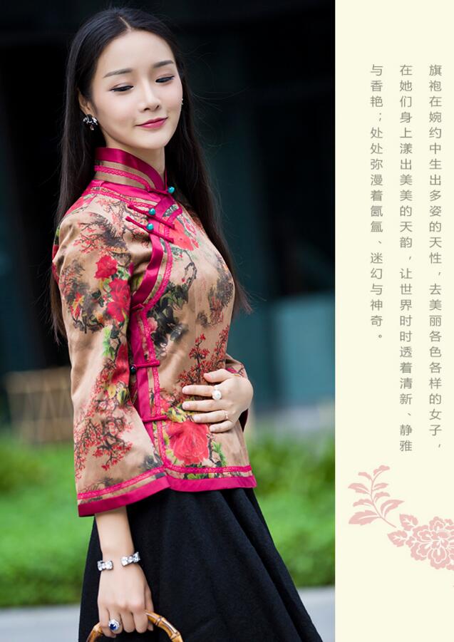 復古中式真絲唐裝女