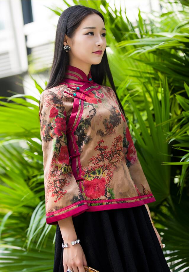 復古中式真絲唐裝女