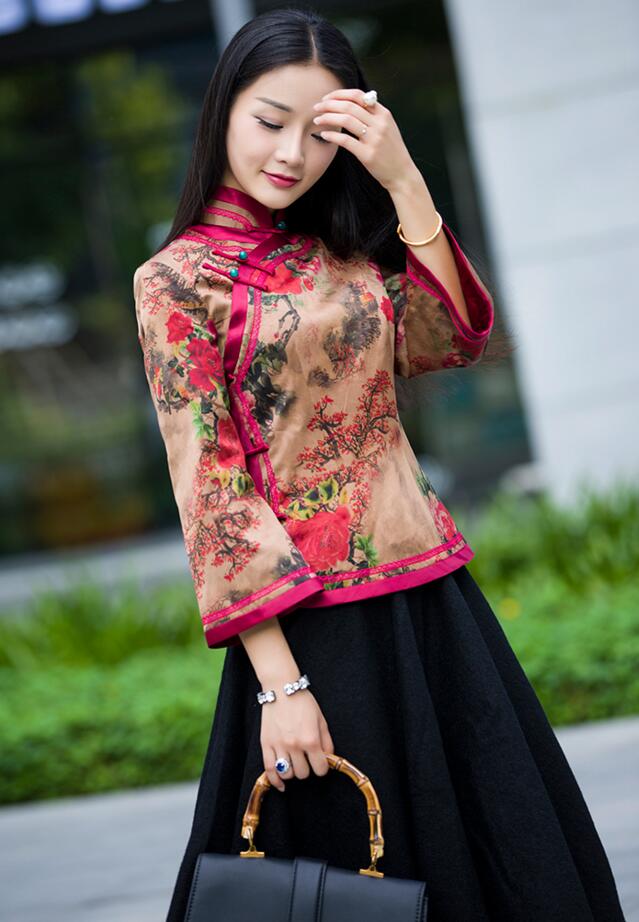 復古中式真絲唐裝女