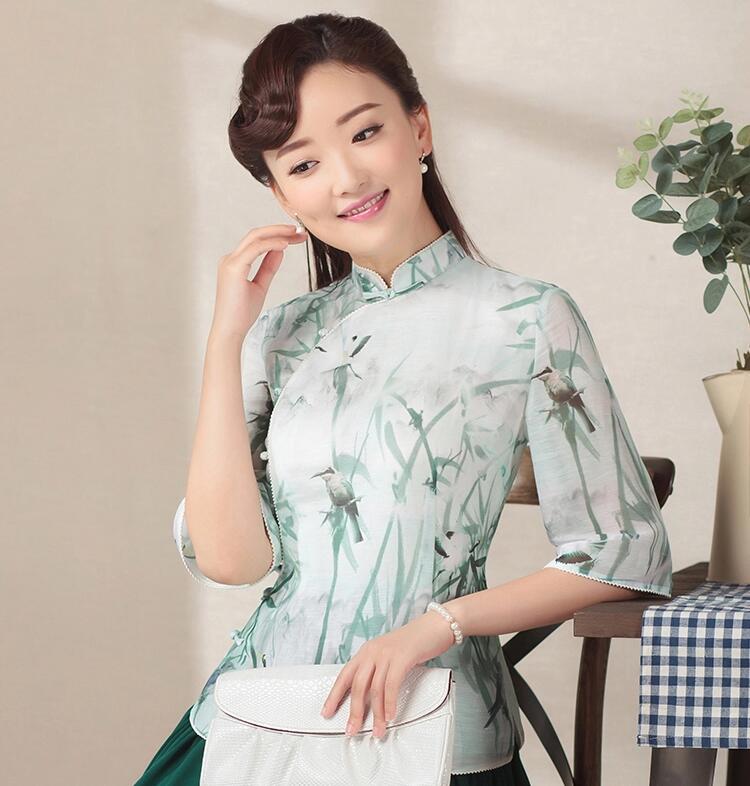 七分袖唐裝福連文苑上衣