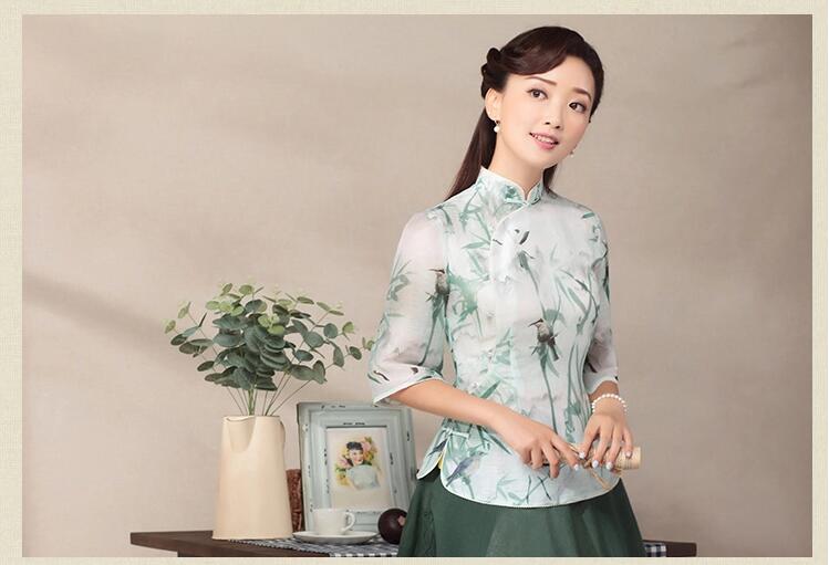 七分袖唐裝福連文苑上衣