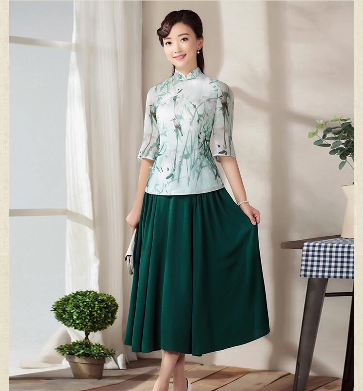 七分袖唐裝福連文苑上衣