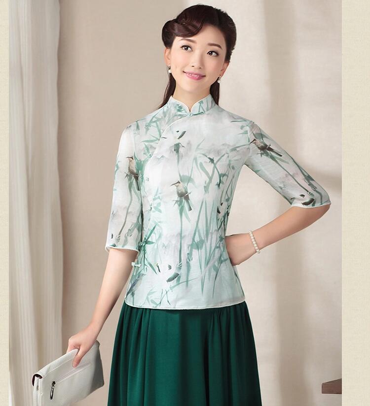 七分袖唐裝福連文苑上衣