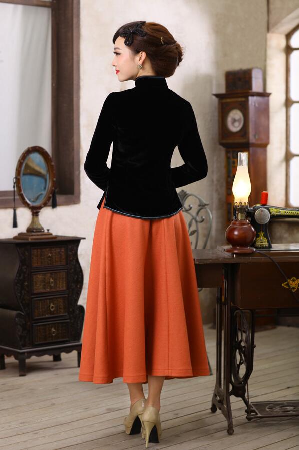 唐裝女長袖絲絨上衣