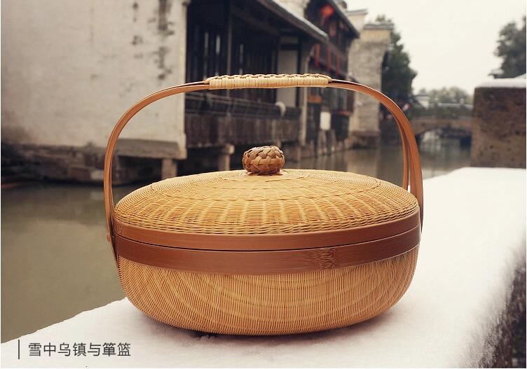 竹編制品福連文苑茶點(diǎn)收納簞籃