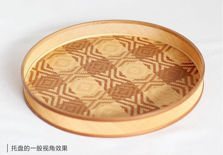 福連文苑家用竹編茶點(diǎn)收納托盤