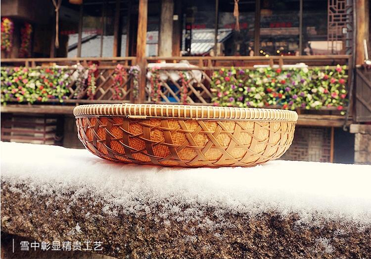 福連文苑家用竹編零食收納竹匾