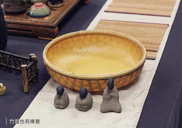 福連文苑家用竹編零食收納竹匾