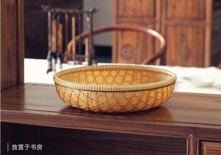 福連文苑家用竹編零食收納竹匾