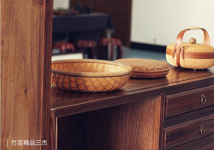 福連文苑家用竹編零食收納竹匾