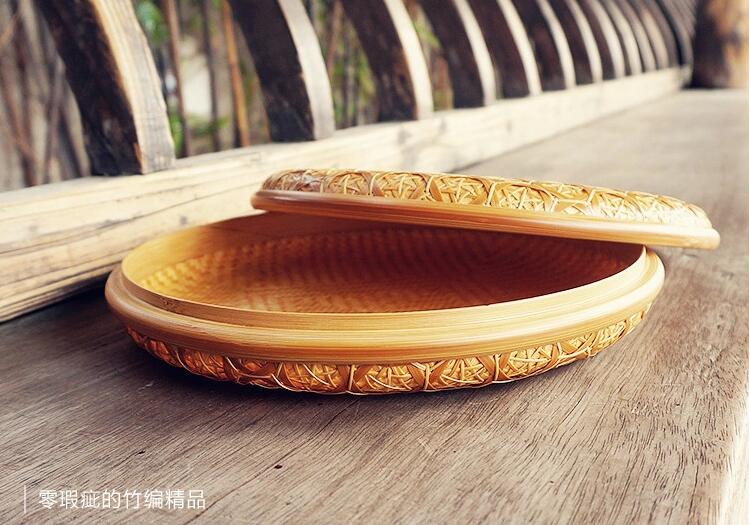 福連文苑家用竹編茶點(diǎn)收納雪花簞