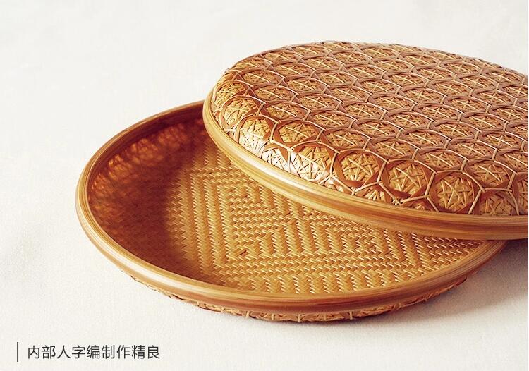 福連文苑家用竹編茶點(diǎn)收納雪花簞