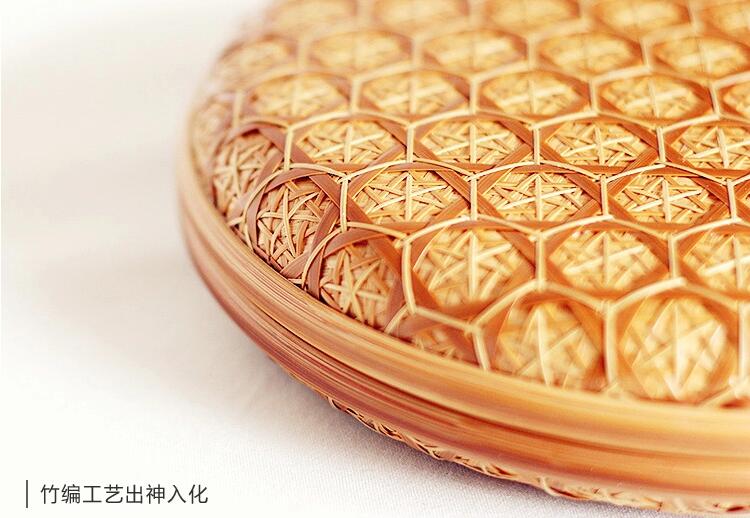 福連文苑家用竹編茶點(diǎn)收納雪花簞