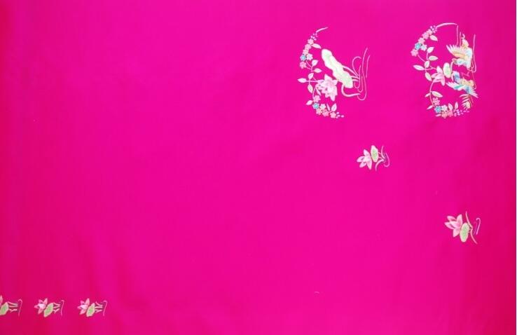 玫紅鴛鴦真絲提花布