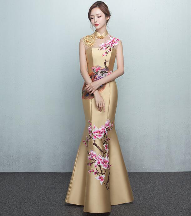 蕾絲繡花古典旗袍中式禮服