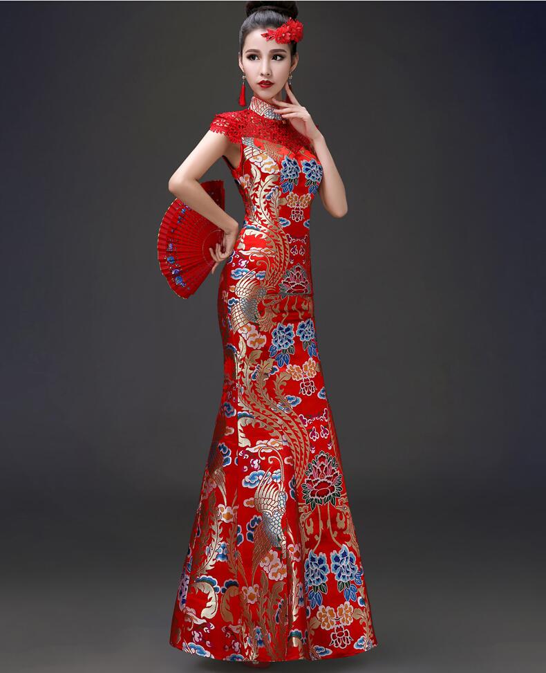 福連文苑立領(lǐng)鏤空設(shè)計中式禮服圖片