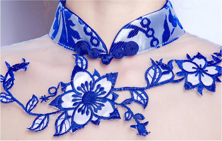 福連文苑青花瓷魚(yú)尾旗袍中式禮服