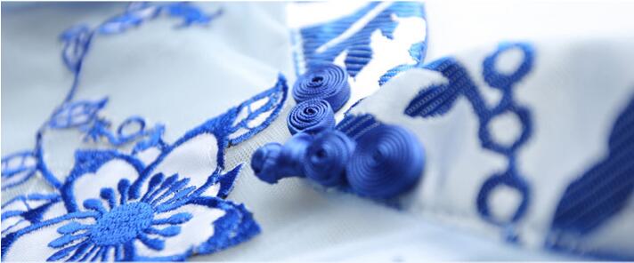 福連文苑青花瓷魚(yú)尾旗袍中式禮服