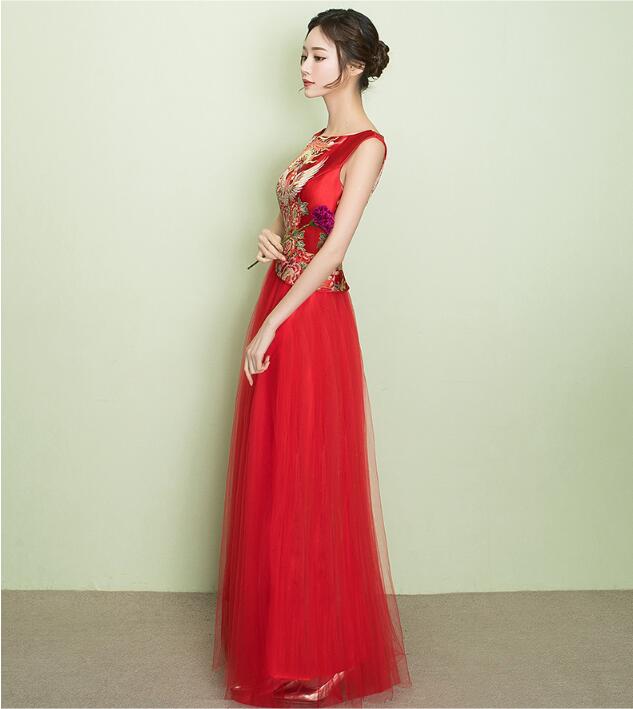 夏天圓領印花復古中式禮服