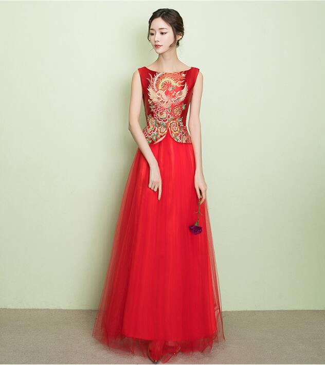 夏天圓領印花復古中式禮服