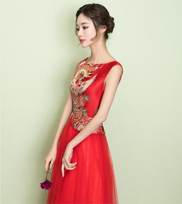 夏天圓領印花復古中式禮服