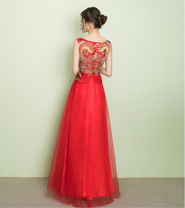 夏天圓領印花復古中式禮服