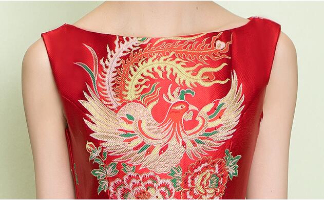 夏天圓領印花復古中式禮服