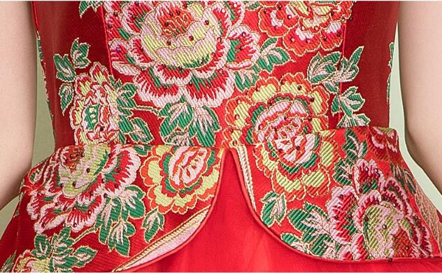 夏天圓領印花復古中式禮服